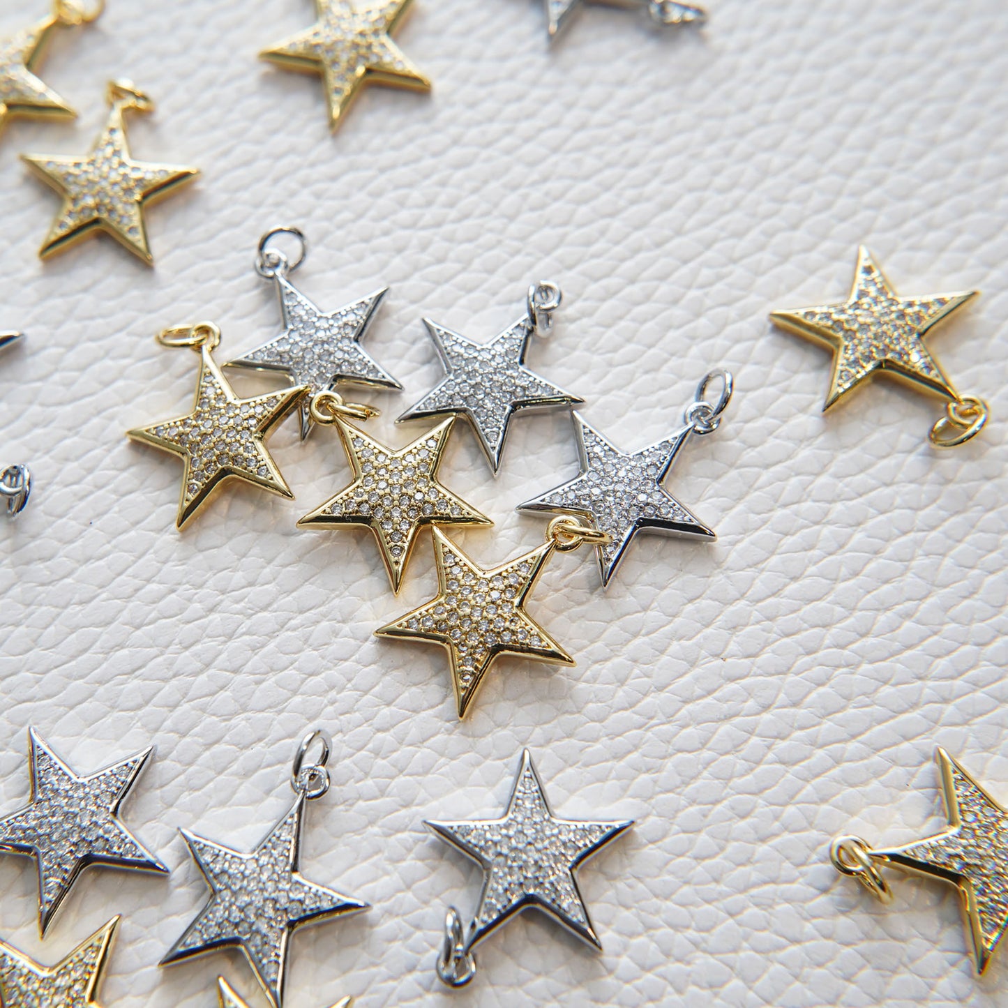 Gold Star Charms,18K Gold Filled CZ Micro Pave Star Pendant,Silver Star Charm Bracelet Necklace for DIY Jewelry Making Supply