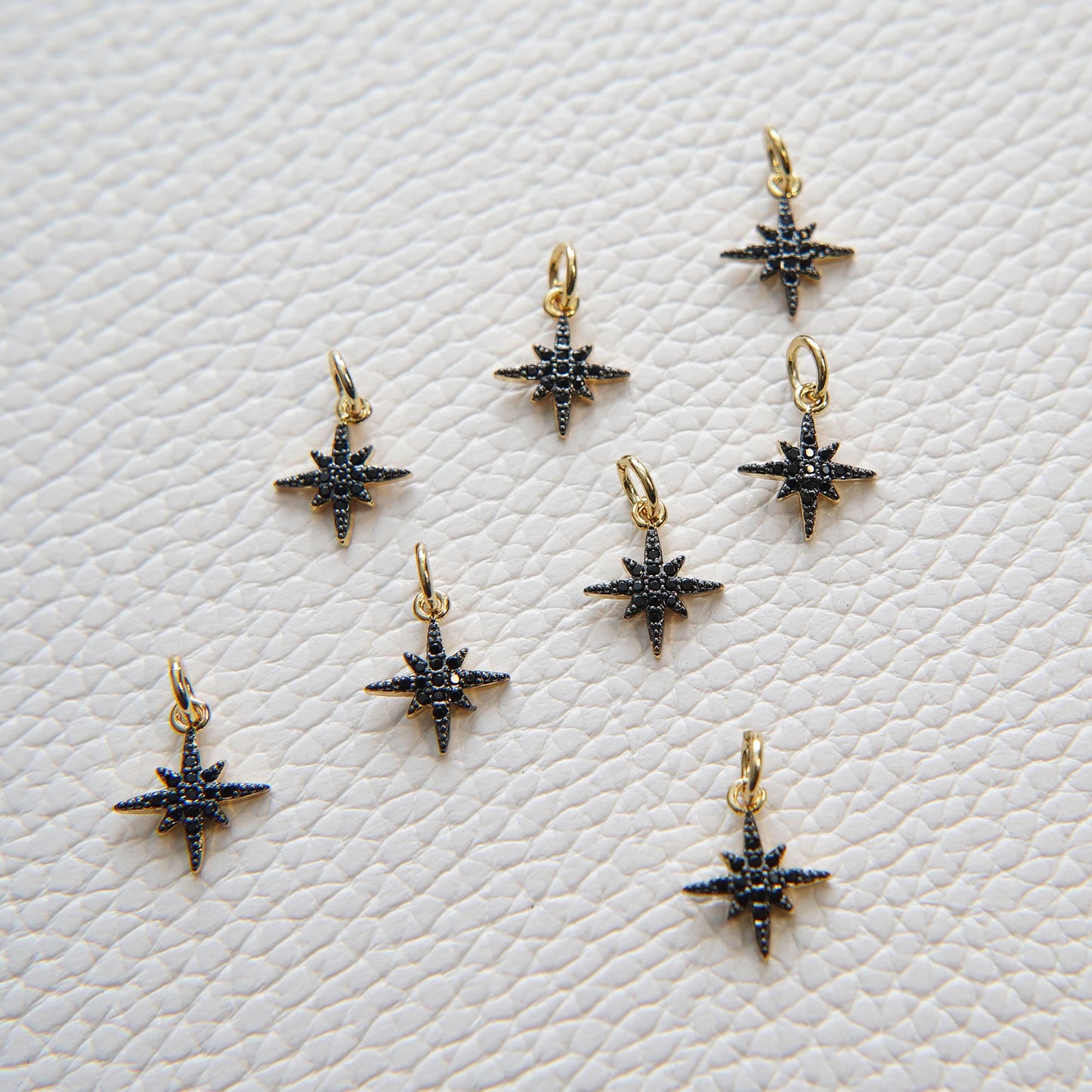 Gold Star Charms,18K Gold Filled Starburst Pendant,CZ Black North Star Charm Bracelet Necklace for DIY Jewelry Making Supply