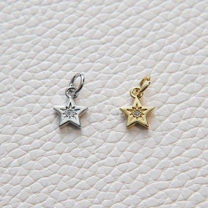 Gold Star Charms,18K Gold Filled CZ Micro Pave Star Pendant,Silver Star Charm Bracelet Necklace for DIY Jewelry Making Supply