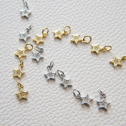 Gold Star Charms,18K Gold Filled CZ Micro Pave Star Pendant,Silver Star Charm Bracelet Necklace for DIY Jewelry Making Supply