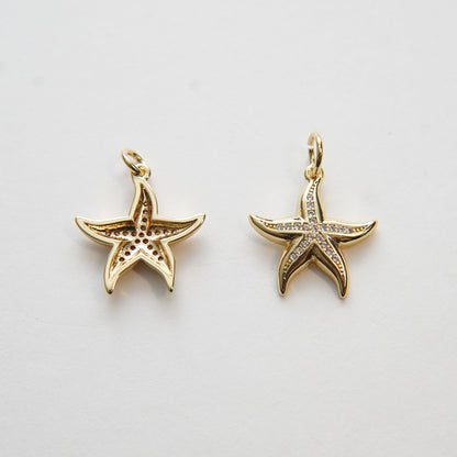 Gold Starfish Charms,18K Gold Filled Sea star Pendant,Starfish Charm Bracelet Necklace for DIY Jewelry Making Supply