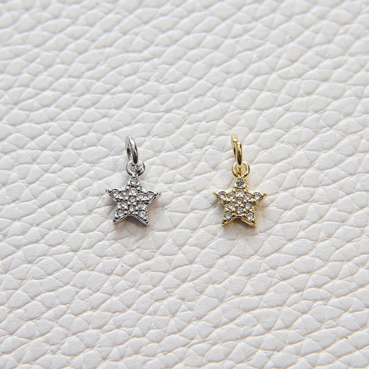 Gold Star Charms,18K Gold Filled CZ Micro Pave Star Pendant,Tiny Star Charm Bracelet Necklace for DIY Jewelry Making Supply