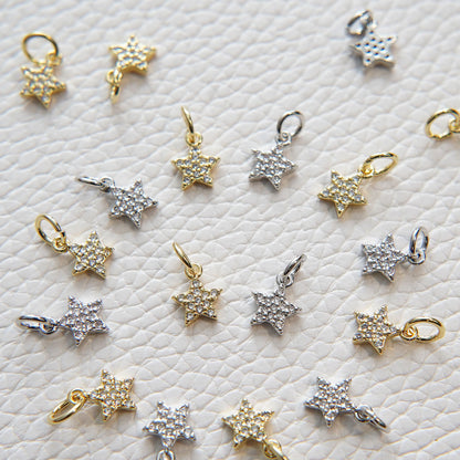 Gold Star Charms,18K Gold Filled CZ Micro Pave Star Pendant,Tiny Star Charm Bracelet Necklace for DIY Jewelry Making Supply