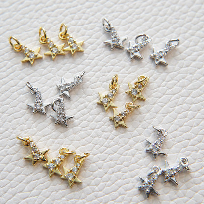 Gold Star Charms,18K Gold Filled CZ Micro Pave Star Pendant,Tiny Star Charm Bracelet Necklace for DIY Jewelry Making Supply