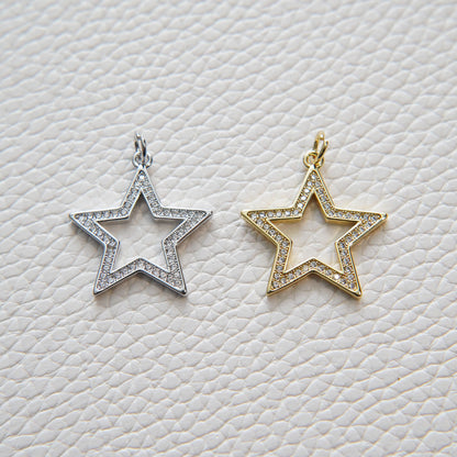 Gold Star Charms,18K Gold Filled CZ Micro Pave Star Pendant,Star Charm Bracelet Necklace for DIY Jewelry Making Supply