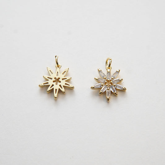 Gold Star Charms,18K Gold Filled Starburst Pendant,CZ North Star Charm Bracelet Necklace for DIY Jewelry Making Supply