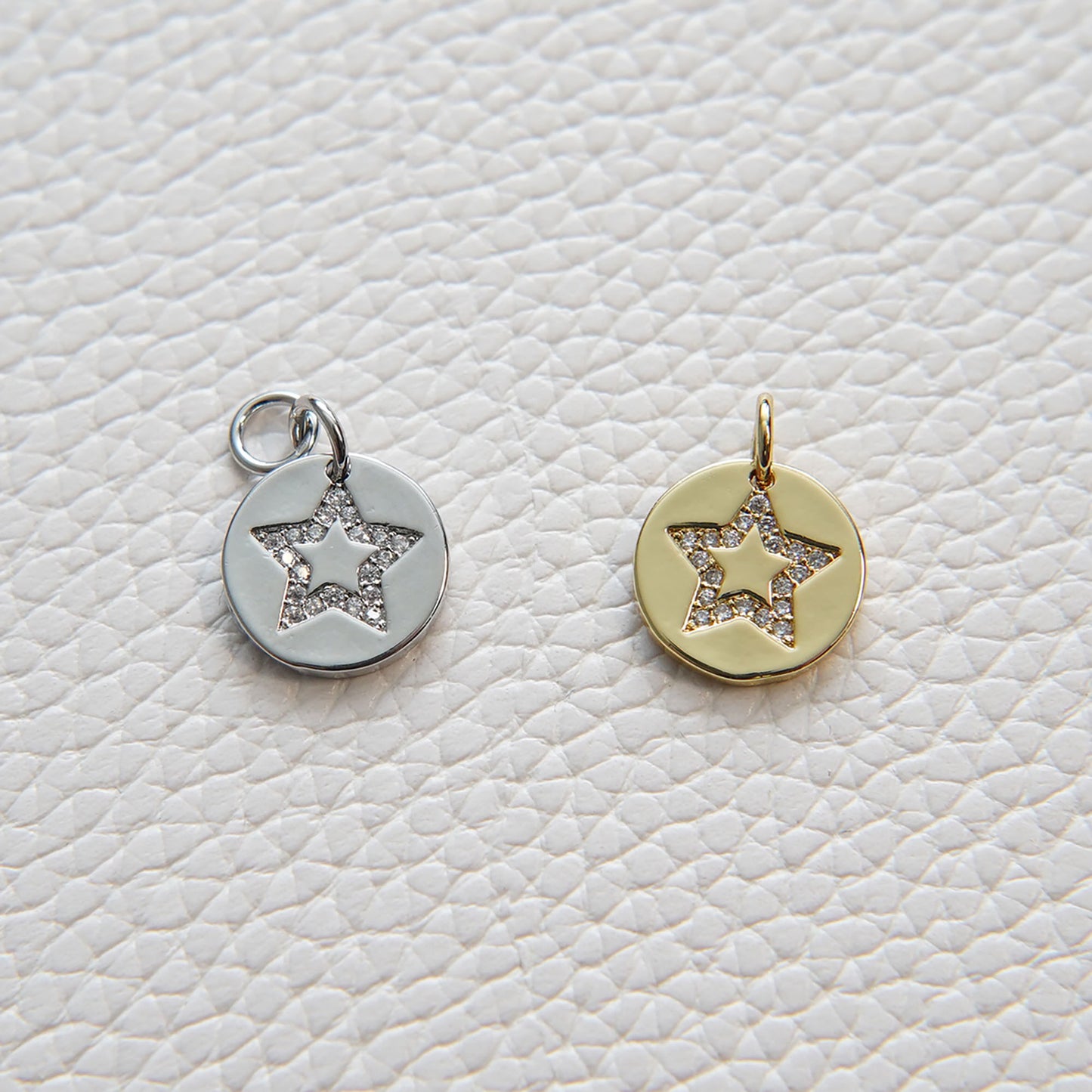 Gold Star Charms,18K Gold Filled CZ Micro Pave Star Pendant,Round Coin Star Charm Bracelet Necklace for DIY Jewelry Making Supply