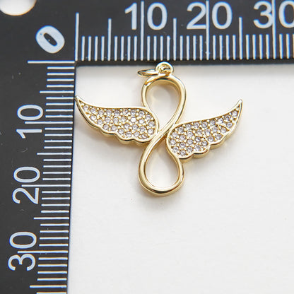 Gold Angel Wings Charms,18K Gold Filled CZ Micro Pave Wings  Pendant,Silver Angel Charm Bracelet Necklace for DIY Jewelry Making Supply