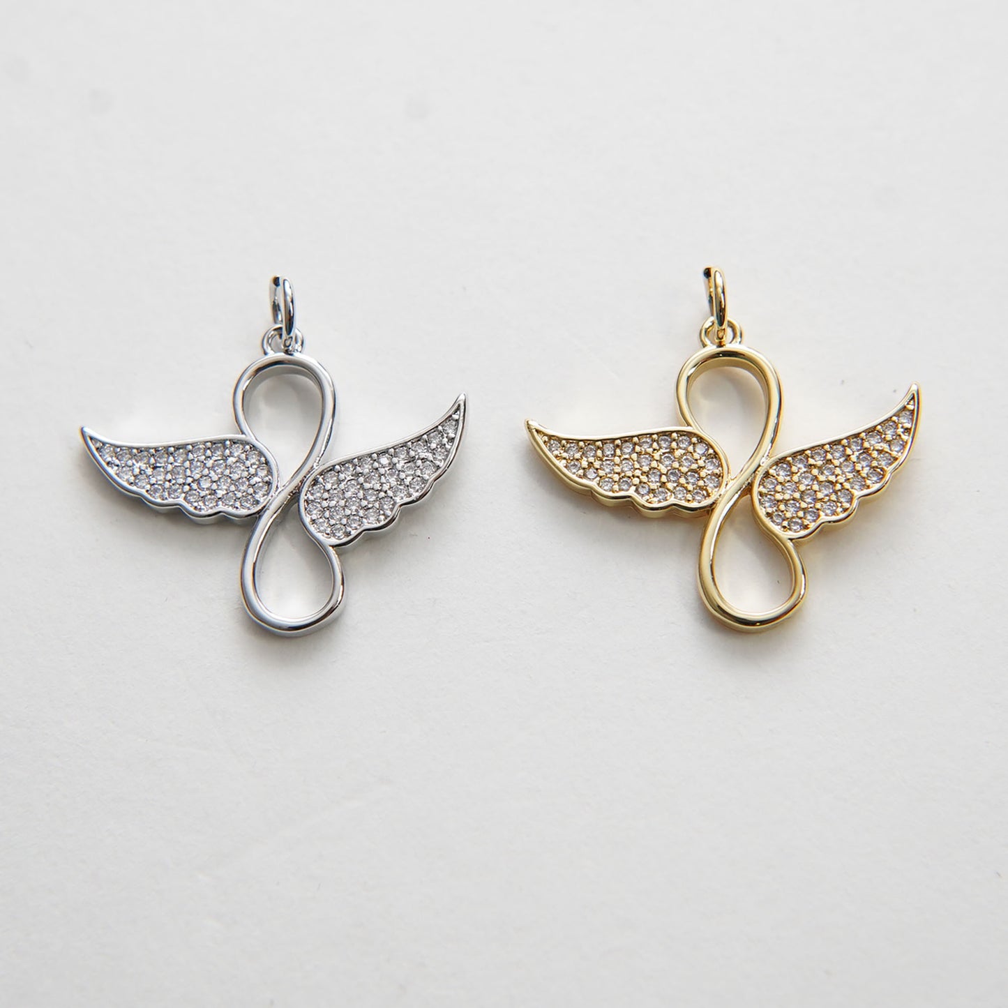 Gold Angel Wings Charms,18K Gold Filled CZ Micro Pave Wings  Pendant,Silver Angel Charm Bracelet Necklace for DIY Jewelry Making Supply