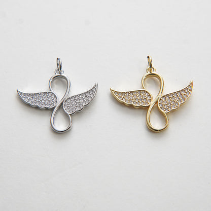 Gold Angel Wings Charms,18K Gold Filled CZ Micro Pave Wings  Pendant,Silver Angel Charm Bracelet Necklace for DIY Jewelry Making Supply