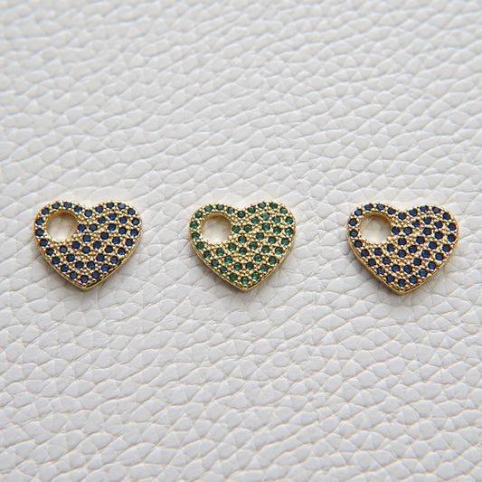 Gold Heart Charms,18K Gold Filled Heart Pendant,CZ Micro Pave Heart Charm Bracelet Necklace for DIY Jewelry Making Supply