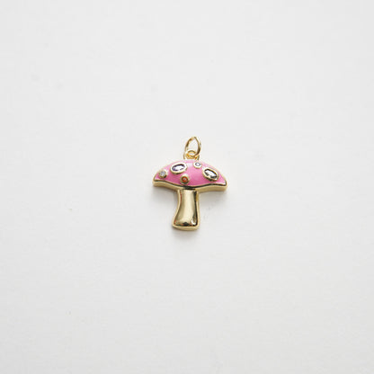 Gold Mushroom Charms,18K Gold Filled Mushroom Pendant,Cute Enamel Mushroom Charm Bracelet Necklace for DIY Jewelry Making Supply