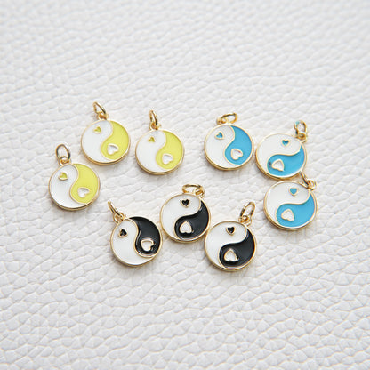 Gold Yin Yang Charms,18K Gold Filled Round Pendant,Enamel Yin Yang Charm Bracelet Necklace for DIY Jewelry Making Supply