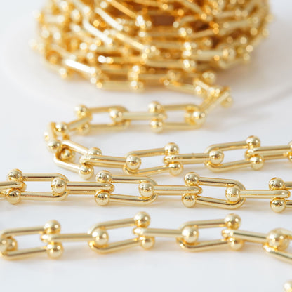 Gold Horseshoe Chain,18K Gold Filled U Link Chain for Necklace Bracelet DIY Jewelry Making Supply 9x15mm