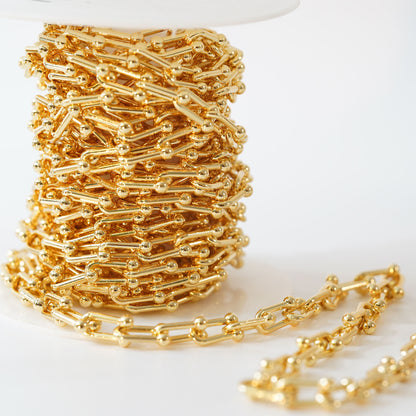 Gold Horseshoe Chain,18K Gold Filled U Link Chain for Necklace Bracelet DIY Jewelry Making Supply 9x15mm