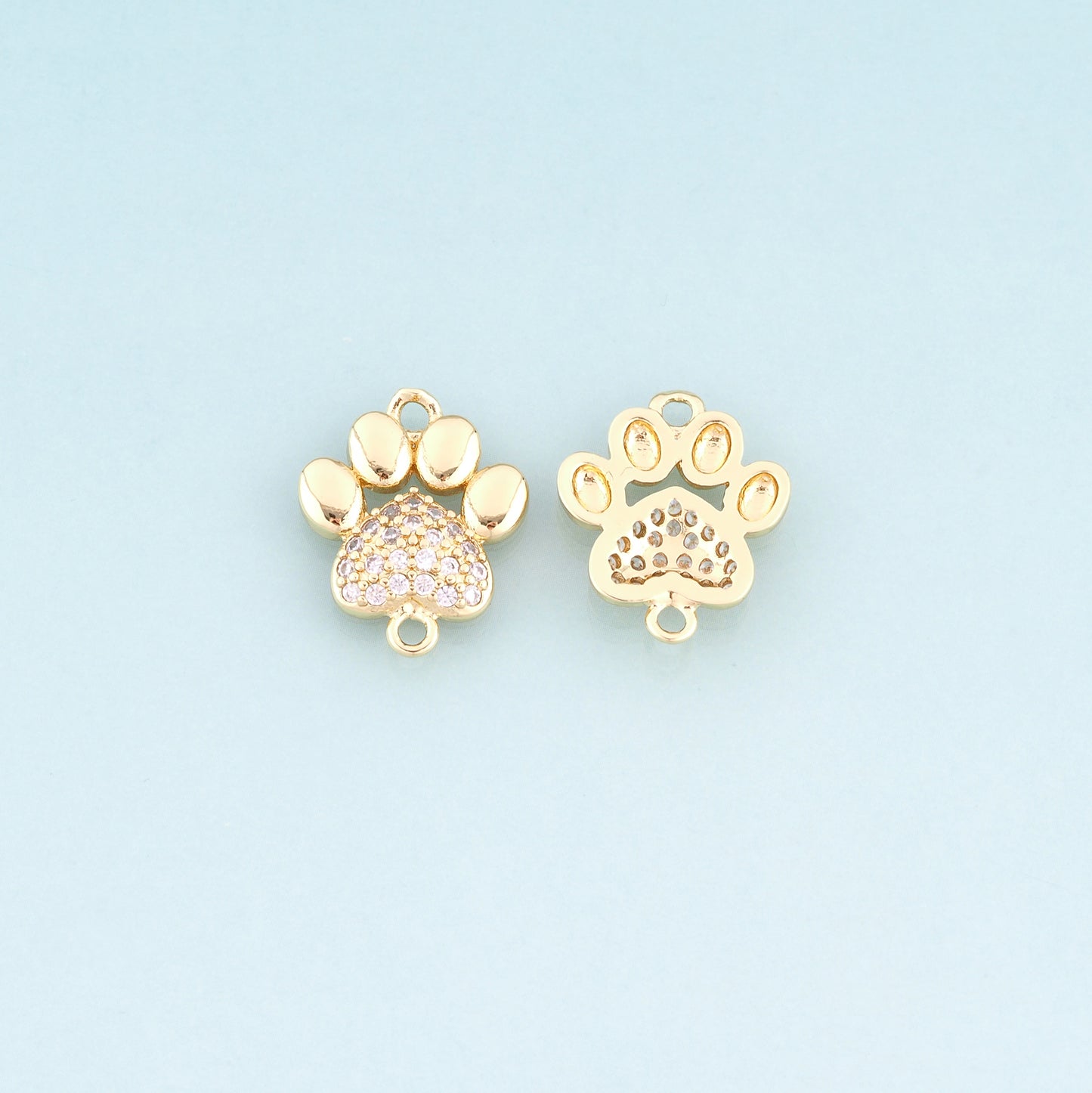 18K Gold Filled CZ Cute Paw Prints Connector,Cute Pet Connector Bracelet Necklace for DIY Jewelry Making Supply