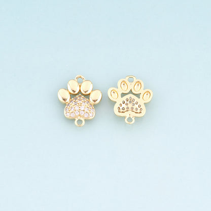 18K Gold Filled CZ Cute Paw Prints Connector,Cute Pet Connector Bracelet Necklace for DIY Jewelry Making Supply