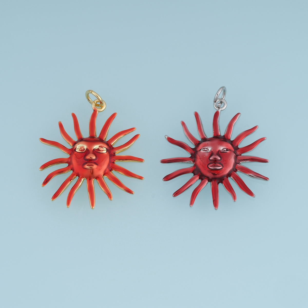 18K Gold Filled Sun Face Charm,Red Enamel Sun Pendant Celestial Charm Vintage Style Pendant for Bracelet Necklace DIY Jewelry Making