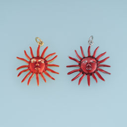 18K Gold Filled Sun Face Charm,Red Enamel Sun Pendant Celestial Charm Vintage Style Pendant for Bracelet Necklace DIY Jewelry Making
