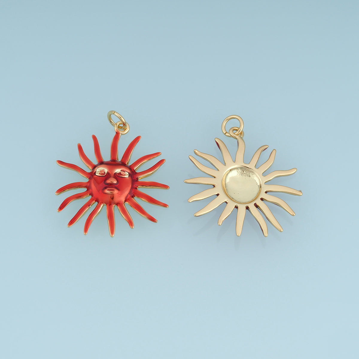 18K Gold Filled Sun Face Charm,Red Enamel Sun Pendant Celestial Charm Vintage Style Pendant for Bracelet Necklace DIY Jewelry Making