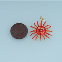 18K Gold Filled Sun Face Charm,Red Enamel Sun Pendant Celestial Charm Vintage Style Pendant for Bracelet Necklace DIY Jewelry Making