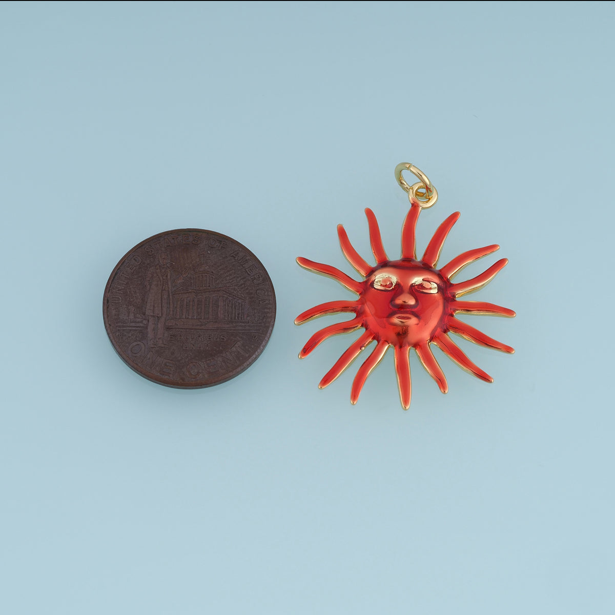 18K Gold Filled Sun Face Charm,Red Enamel Sun Pendant Celestial Charm Vintage Style Pendant for Bracelet Necklace DIY Jewelry Making