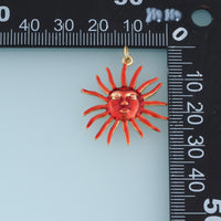 18K Gold Filled Sun Face Charm,Red Enamel Sun Pendant Celestial Charm Vintage Style Pendant for Bracelet Necklace DIY Jewelry Making