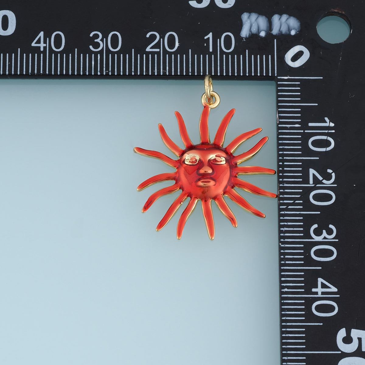 18K Gold Filled Sun Face Charm,Red Enamel Sun Pendant Celestial Charm Vintage Style Pendant for Bracelet Necklace DIY Jewelry Making