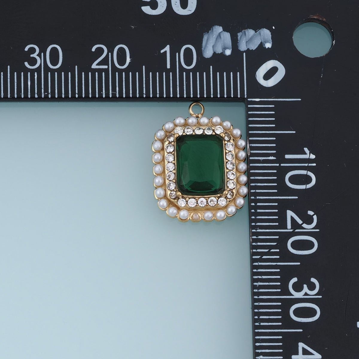 Pearl Rectangle Pendant,14K Gold Green Clear Gemstone Charm DIY Charm for Necklace Bracelet Making