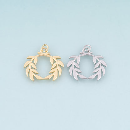 18K Gold Filled Laurel Wreath Pendant,Light Luxury and Artistic Charm Bracelet Necklace for DIY Jewelry Making Supply