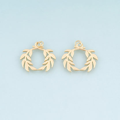 18K Gold Filled Laurel Wreath Pendant,Light Luxury and Artistic Charm Bracelet Necklace for DIY Jewelry Making Supply