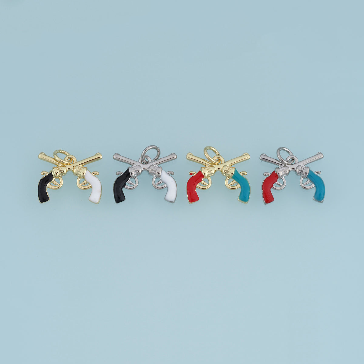 18K Gold Filled Pistol Charm,Enamel Gun Pendant Crossed Pistol Charm Unique Pendant for Bracelet Necklace DIY Jewelry Making Supply