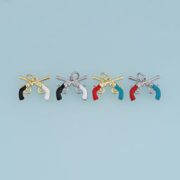 18K Gold Filled Pistol Charm,Enamel Gun Pendant Crossed Pistol Charm Unique Pendant for Bracelet Necklace DIY Jewelry Making Supply