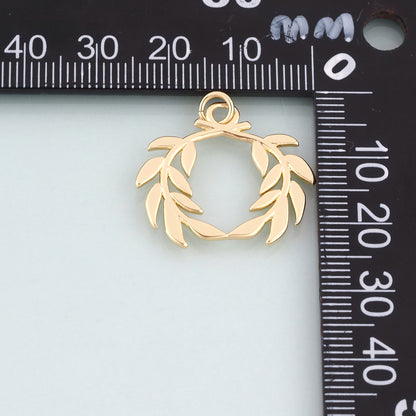 18K Gold Filled Laurel Wreath Pendant,Light Luxury and Artistic Charm Bracelet Necklace for DIY Jewelry Making Supply