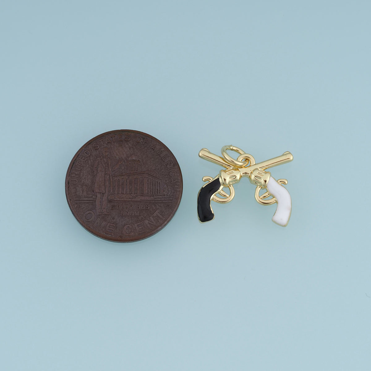 18K Gold Filled Pistol Charm,Enamel Gun Pendant Crossed Pistol Charm Unique Pendant for Bracelet Necklace DIY Jewelry Making Supply