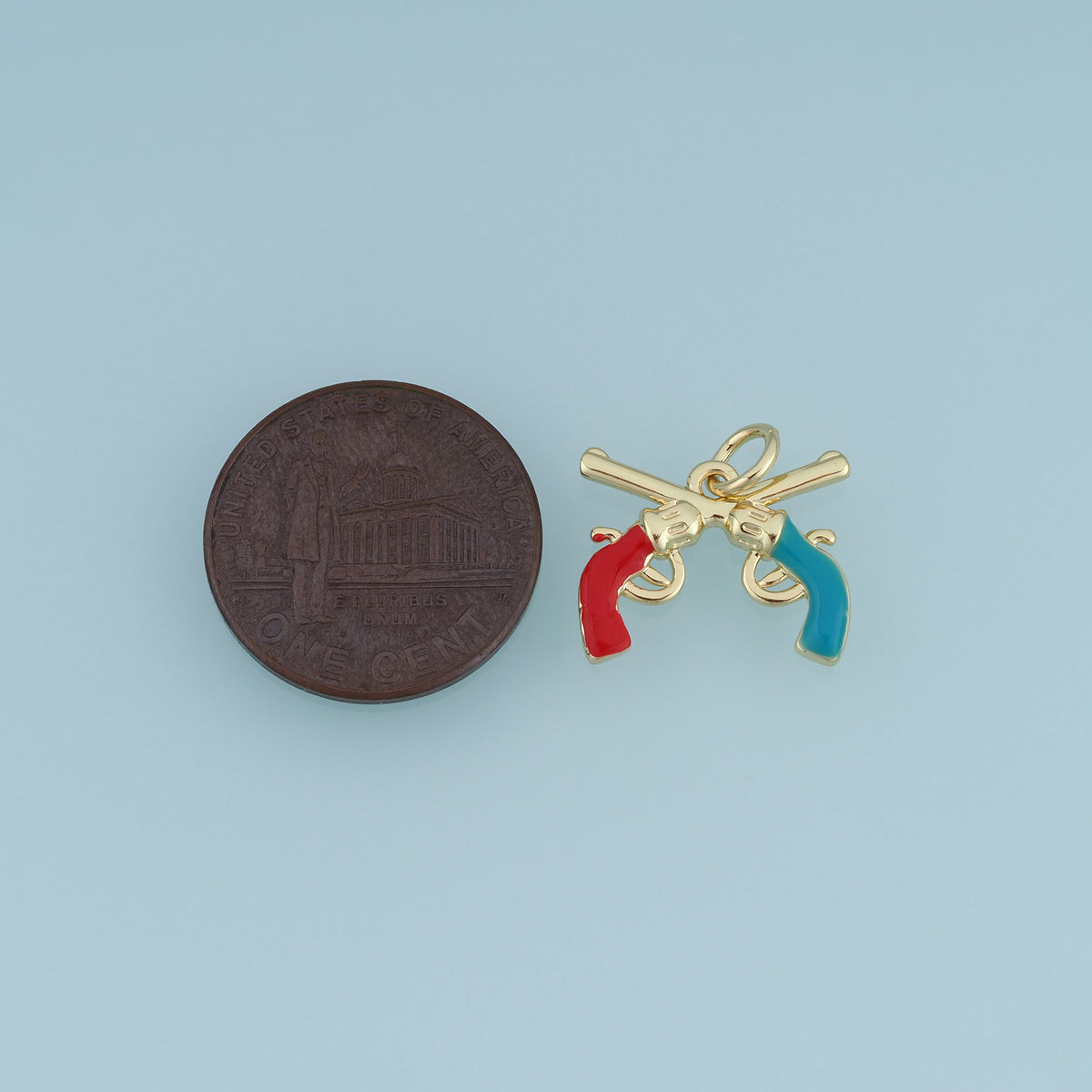 18K Gold Filled Pistol Charm,Enamel Gun Pendant Crossed Pistol Charm Unique Pendant for Bracelet Necklace DIY Jewelry Making Supply