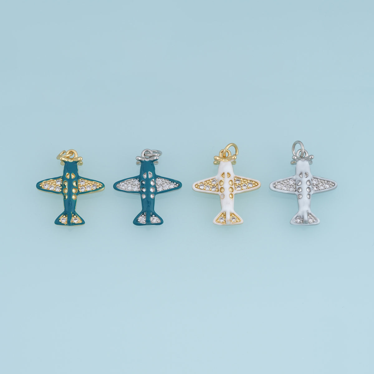 18K Gold Filled Airplane Charm,Enamel Plane Pendant Travel Charm with Sparkle Details for Bracelet Necklace DIY Jewelry Making Supply