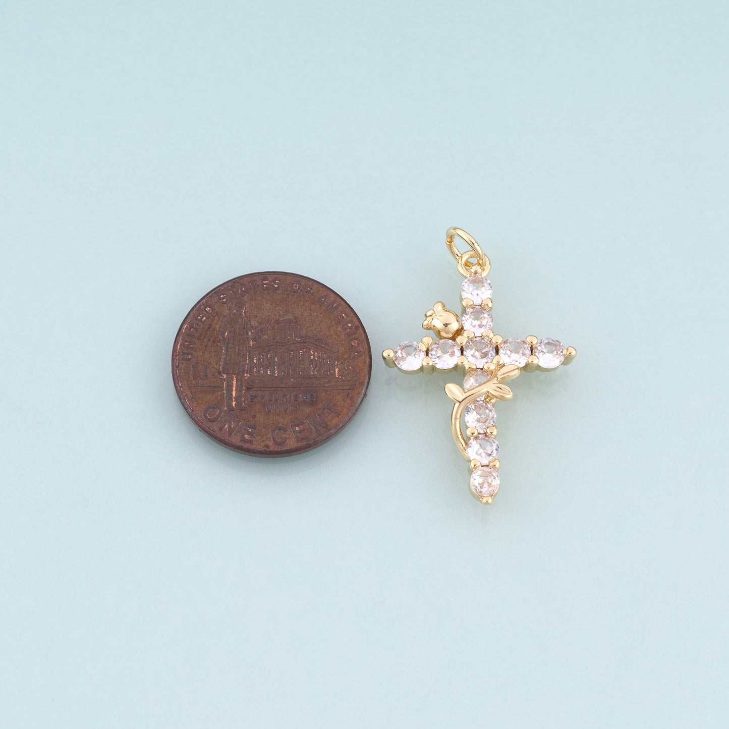 18K Gold Filled CZ Rose Cross Pendant,Light Luxury Cross Charm Bracelet Necklace for DIY Jewelry Making Supply