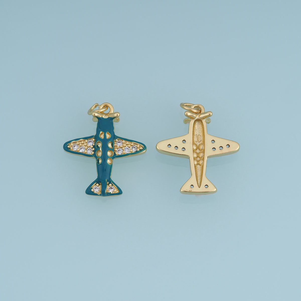 18K Gold Filled Airplane Charm,Enamel Plane Pendant Travel Charm with Sparkle Details for Bracelet Necklace DIY Jewelry Making Supply