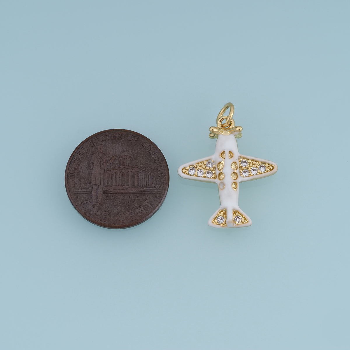 18K Gold Filled Airplane Charm,Enamel Plane Pendant Travel Charm with Sparkle Details for Bracelet Necklace DIY Jewelry Making Supply
