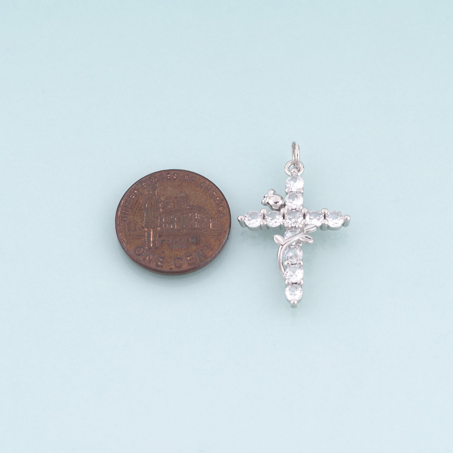 18K Gold Filled CZ Rose Cross Pendant,Light Luxury Cross Charm Bracelet Necklace for DIY Jewelry Making Supply