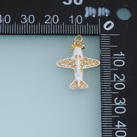 18K Gold Filled Airplane Charm,Enamel Plane Pendant Travel Charm with Sparkle Details for Bracelet Necklace DIY Jewelry Making Supply