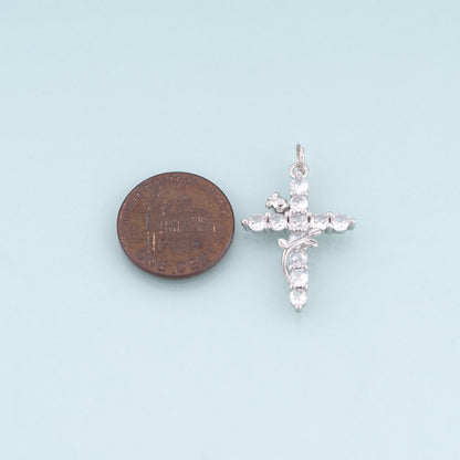 18K Gold Filled CZ Rose Cross Pendant,Light Luxury Cross Charm Bracelet Necklace for DIY Jewelry Making Supply