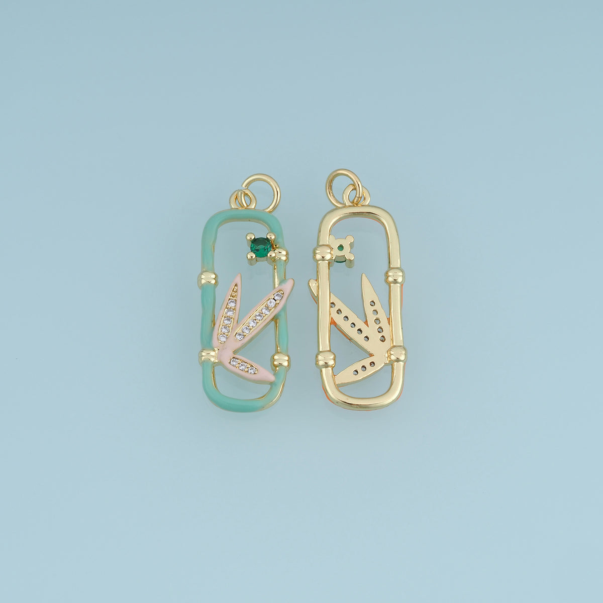 18K Gold Filled Bamboo Leaf Charm,Colorful Enamel Bamboo Leaf Pendant Nature Charm for Bracelet Necklace DIY Jewelry Making Supply
