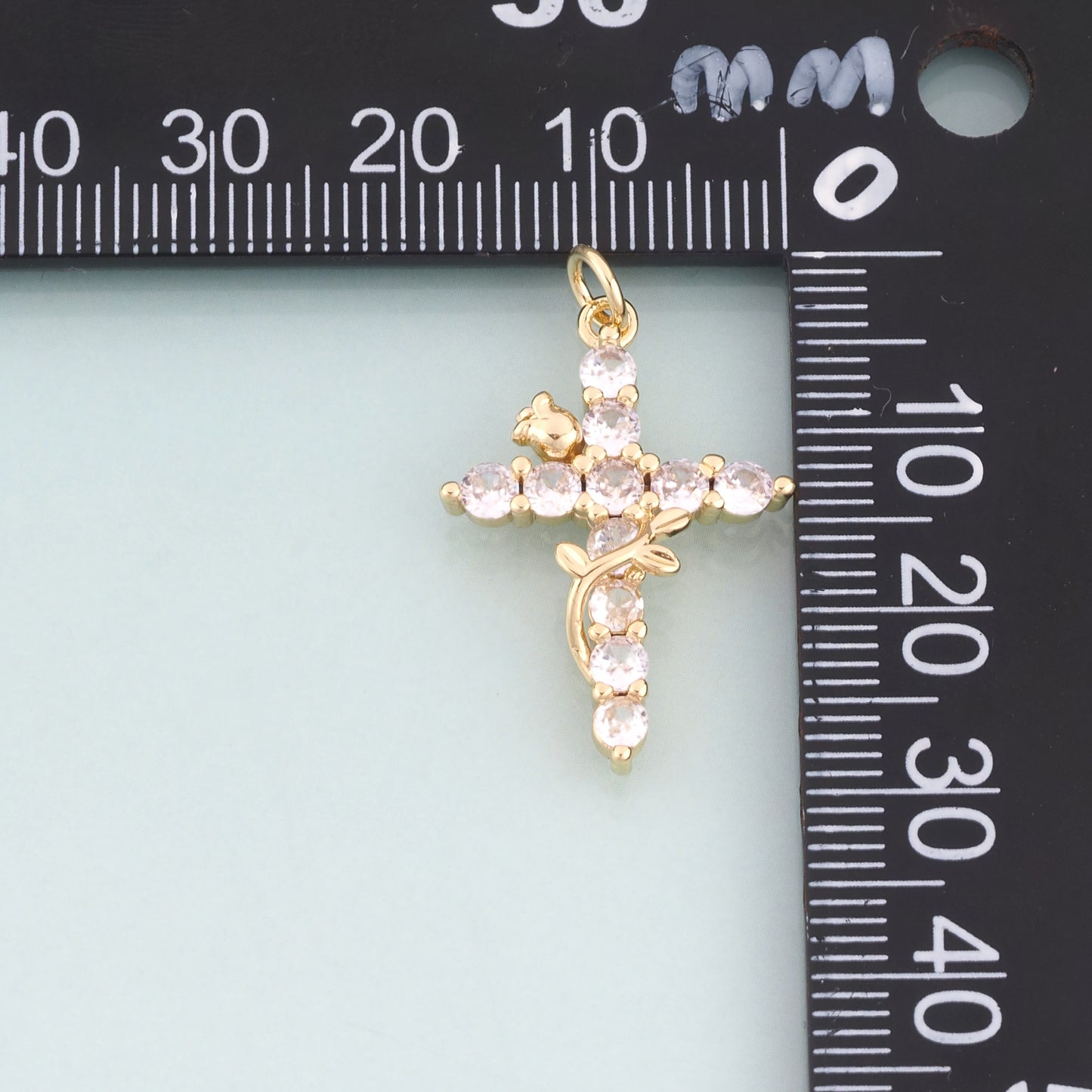18K Gold Filled CZ Rose Cross Pendant,Light Luxury Cross Charm Bracelet Necklace for DIY Jewelry Making Supply