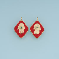 18K Gold Filled Hamsa Hand Charm,Red Enamel Hand Pendant Evil Eye Charm with Green Stone for Bracelet Necklace DIY Jewelry Making