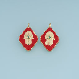 18K Gold Filled Hamsa Hand Charm,Red Enamel Hand Pendant Evil Eye Charm with Green Stone for Bracelet Necklace DIY Jewelry Making