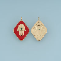 18K Gold Filled Hamsa Hand Charm,Red Enamel Hand Pendant Evil Eye Charm with Green Stone for Bracelet Necklace DIY Jewelry Making