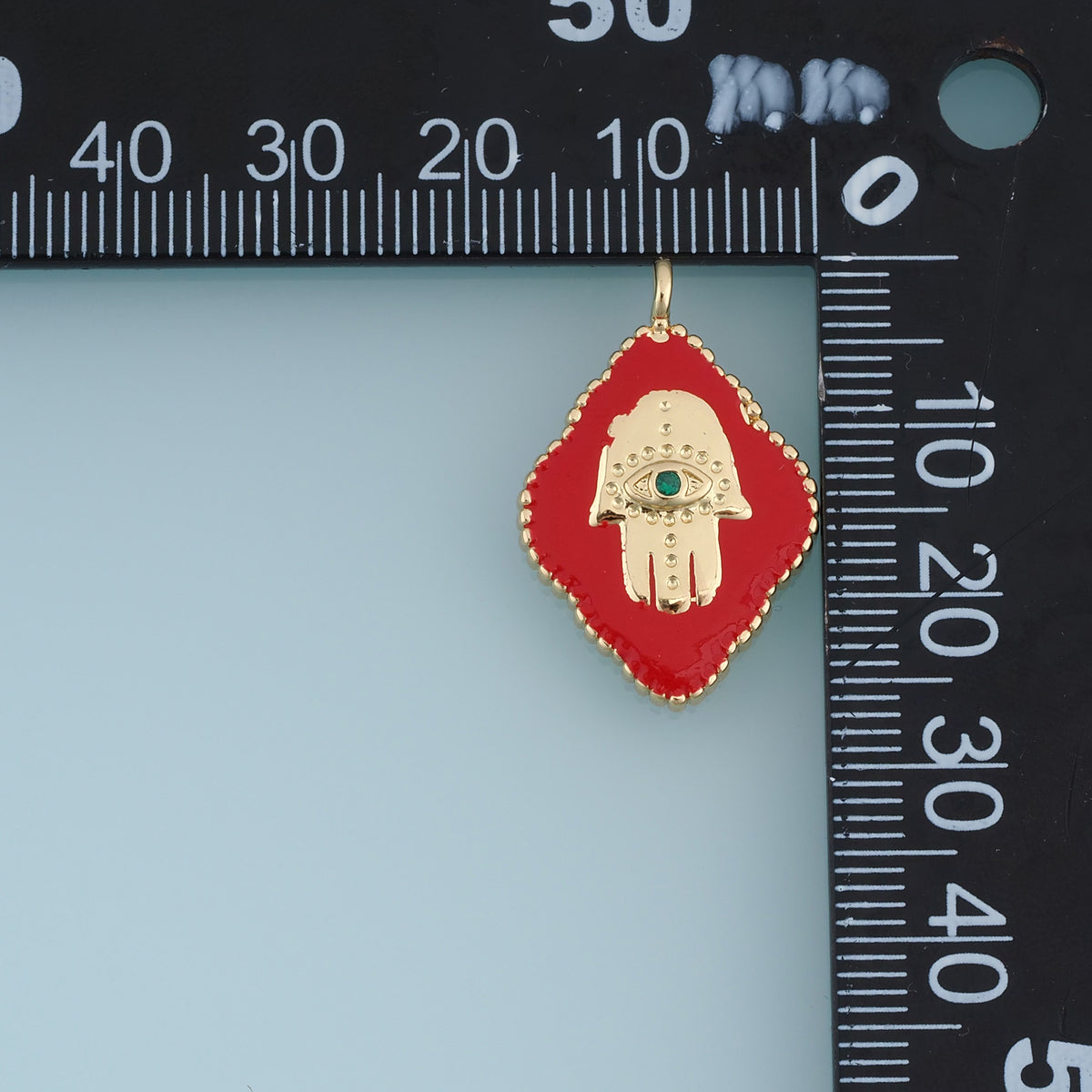 18K Gold Filled Hamsa Hand Charm,Red Enamel Hand Pendant Evil Eye Charm with Green Stone for Bracelet Necklace DIY Jewelry Making
