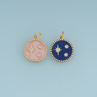 18K Gold Filled Celestial Star Charm,Enamel Round Star Pendant Moonless Sky Charm for Bracelet Necklace DIY Jewelry Making Supply